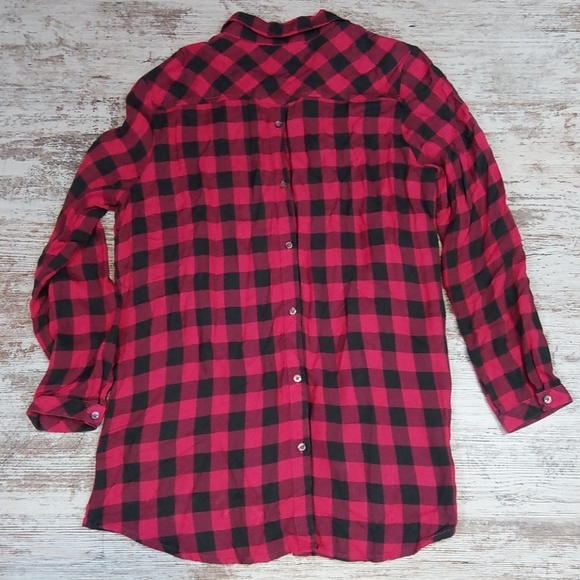 Intro Pink and Gray Flannel Tunic Button Down Top - Picture 7 of 8